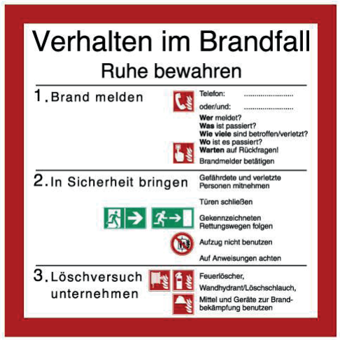 Kunststoffschild Verhalten im Brandfall klein